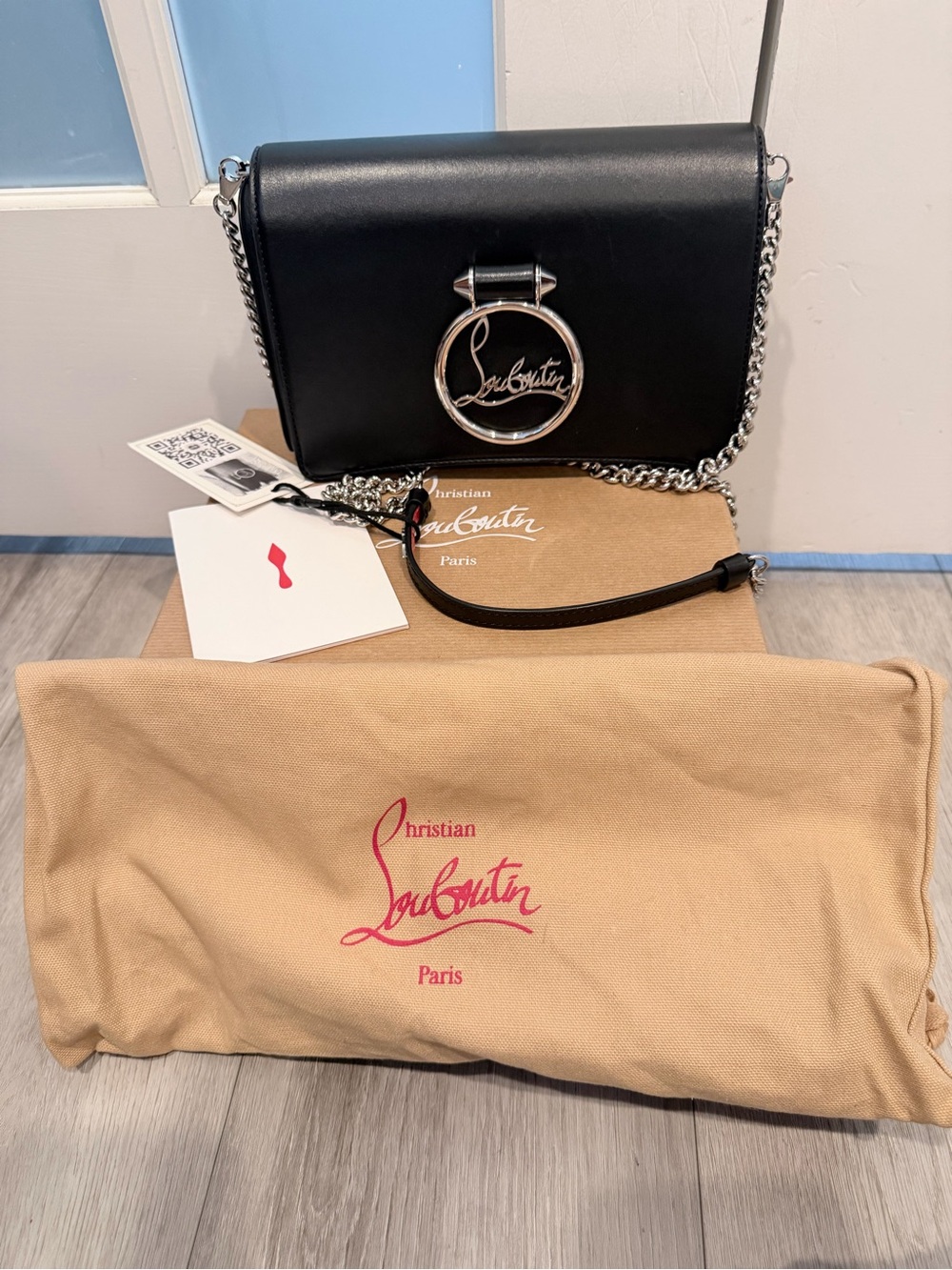 Christian Louboutin Black Leather RubyLou Clutch with Chain Strap